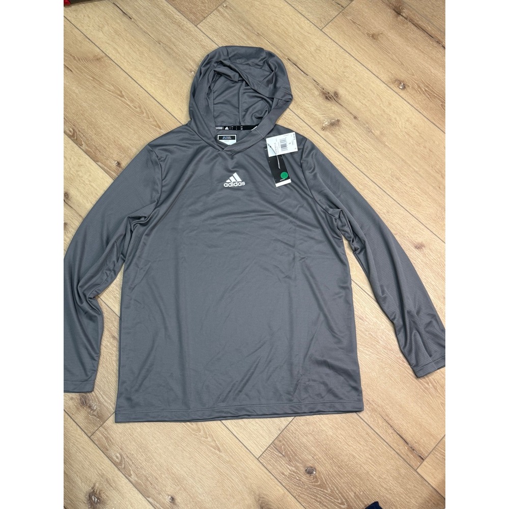 Adidas Men's Large long sleeve Tech Grey Hooded Training Shirt Mens Large NWT